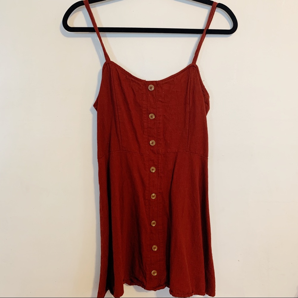RED BUTTON DOWN BABYDOLL DRESS SIZE SMALL - Picture 2 of 7